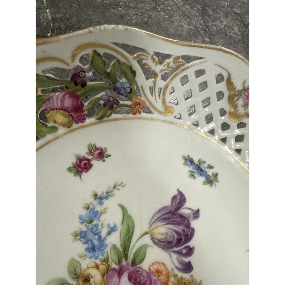 SCHUMANN Bavarian Floral Gold Trim Reticulated Bowl 7 3/4 X 2 1/2 - Picture 7 of 7